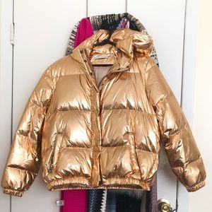 Alice and Olivia rose gold puffer jacket